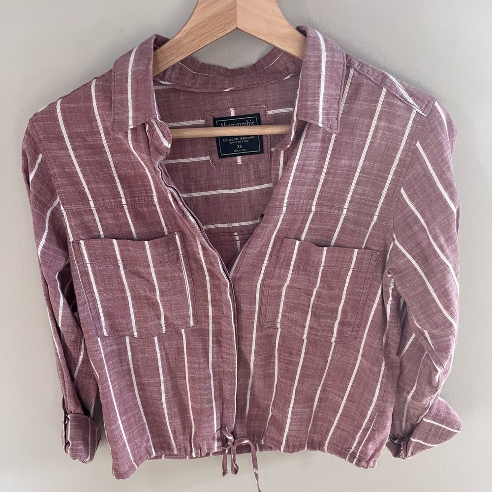 Abercrombie & Fitch Mauve Striped Button Down Shirt Drawstring‎ Hem XS
